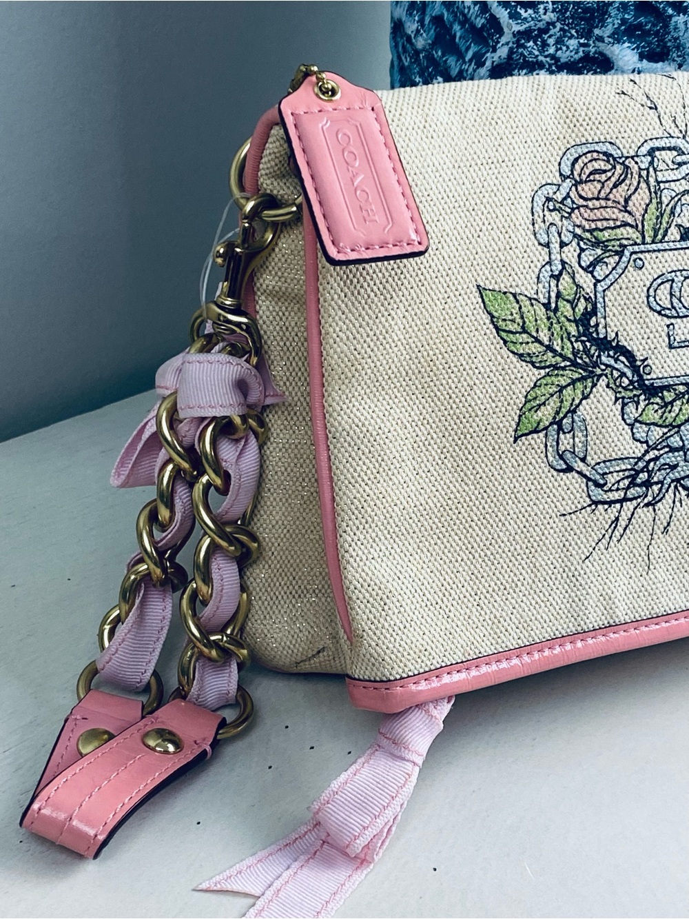 Coach Limited Edition Shimmer Tattoo Rose XL Foldover Clutch - Picture 15 of 16